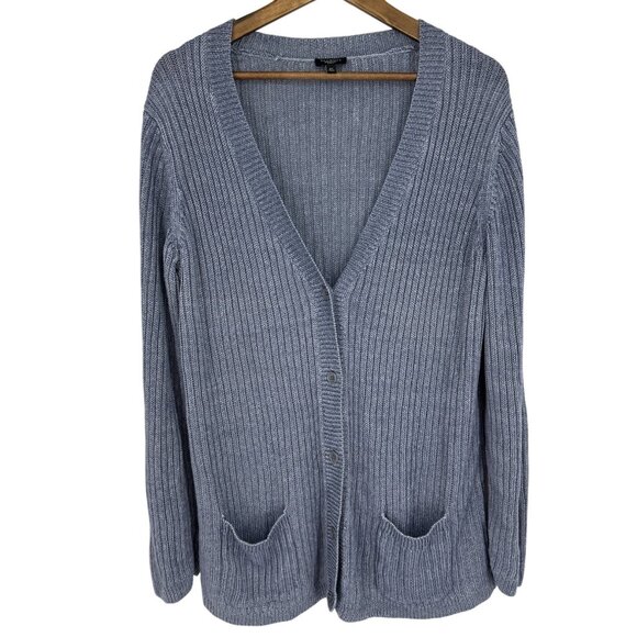 Talbots Womens Blue Ribbed Knit V-Neck Button Down Long Sleeve Cardigan Size 2X - Picture 1 of 8
